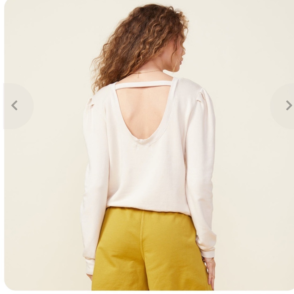 Monrow Puff Sleeve Cream Open-Back Sweatshirt – Size L (Made in USA)
